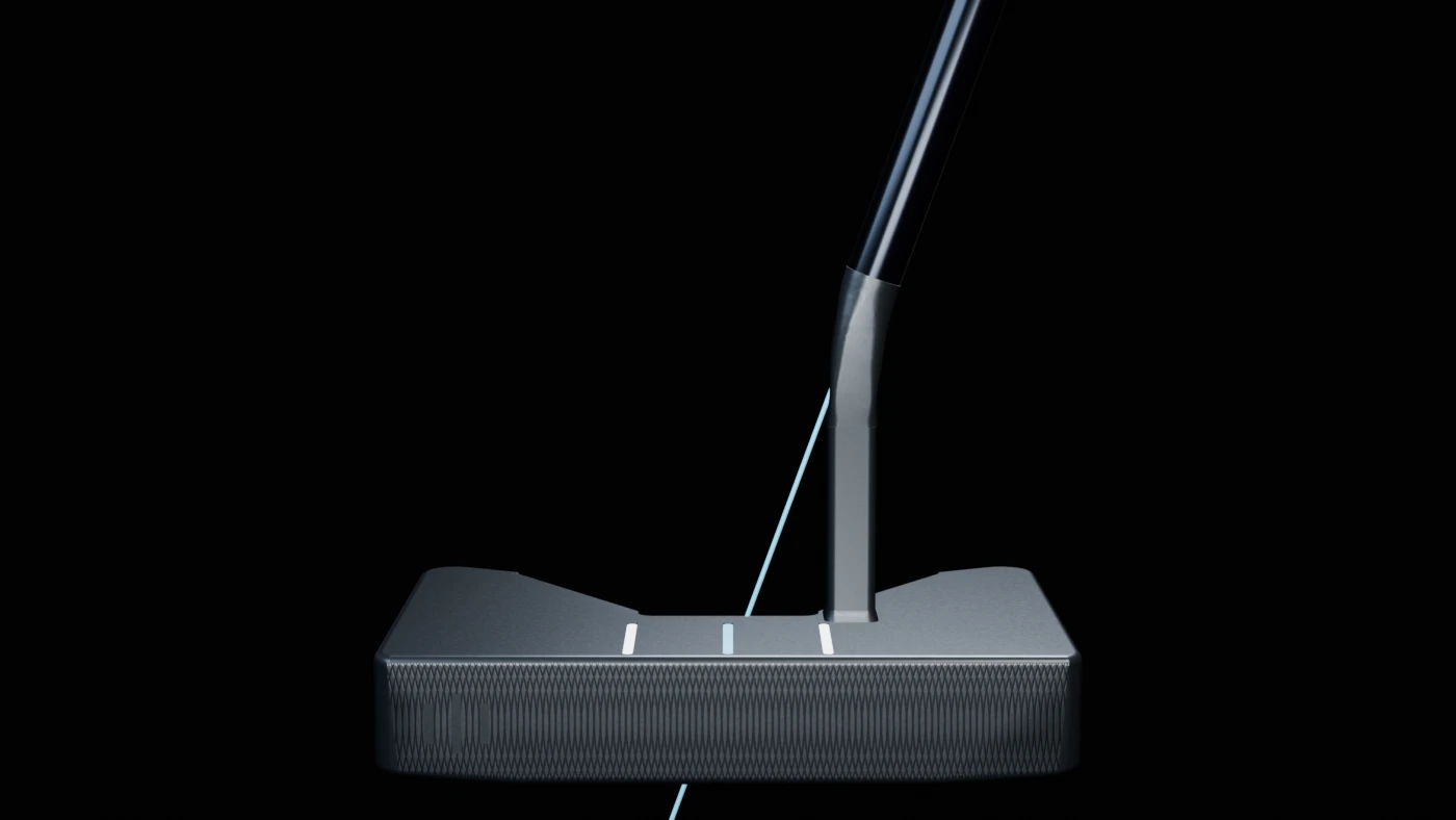 STILL putter render illustrating the relationship between shaft axis and head balance