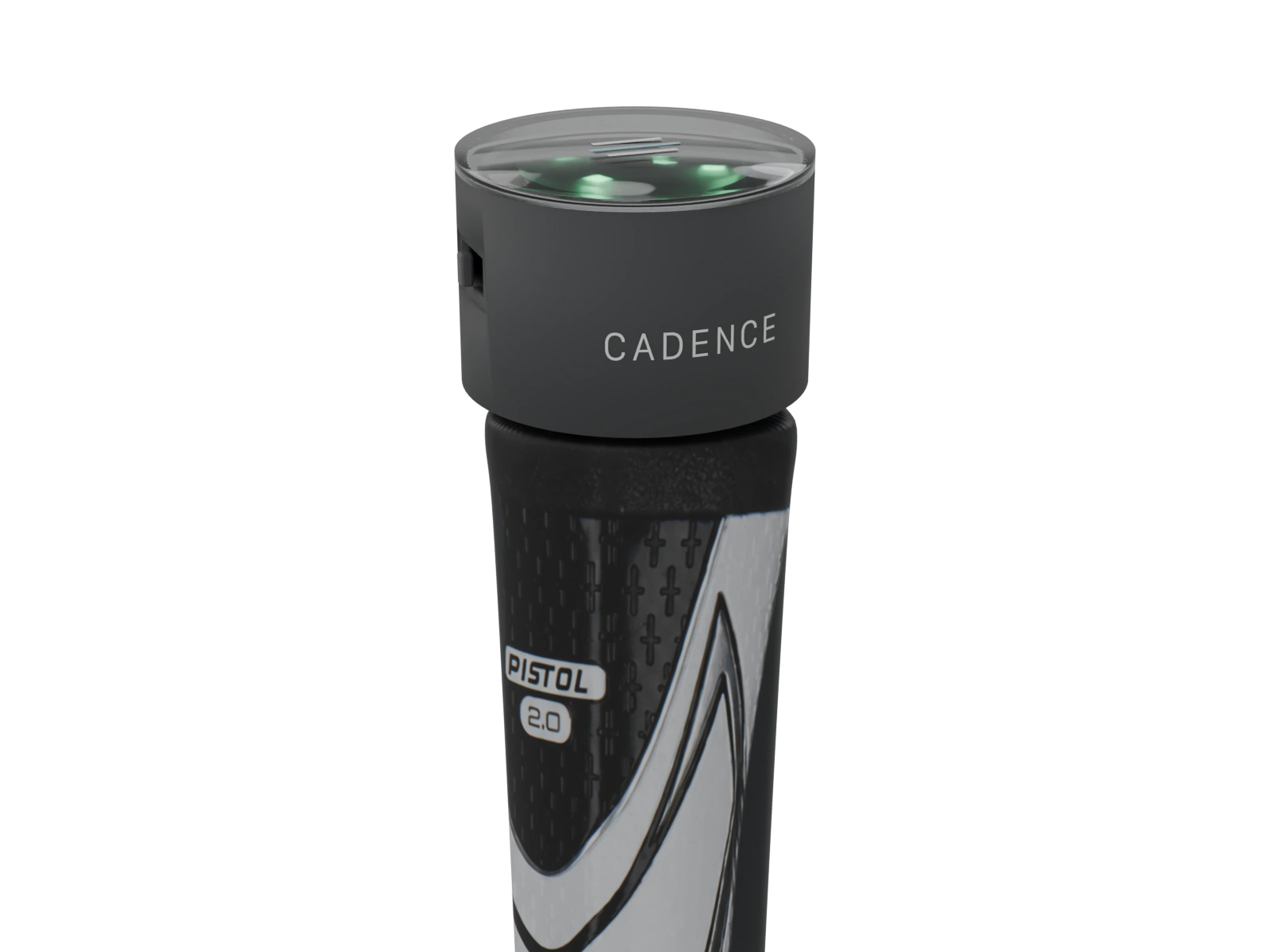 Cadence puck mounted at the end of a putter grip with its light ring illuminated