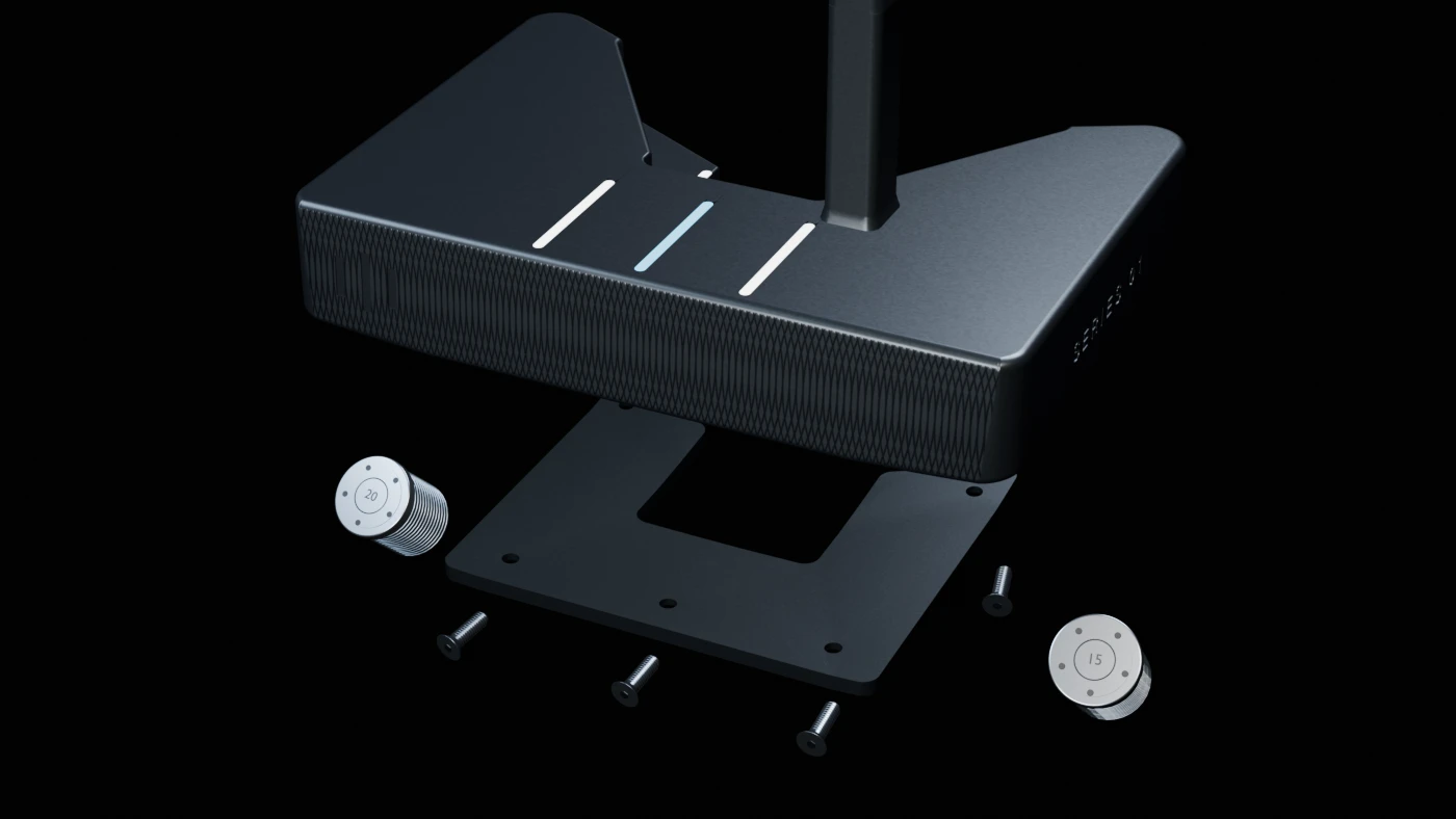 Exploded view of the STILL putter head showing its separated mass components