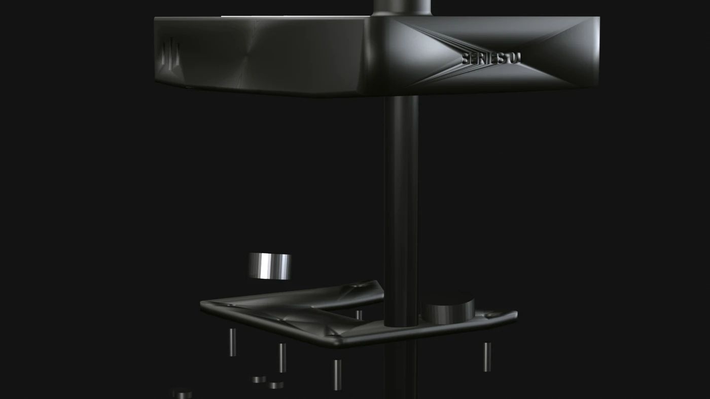 Exploded view: body, sole plate, screws, tungsten weights